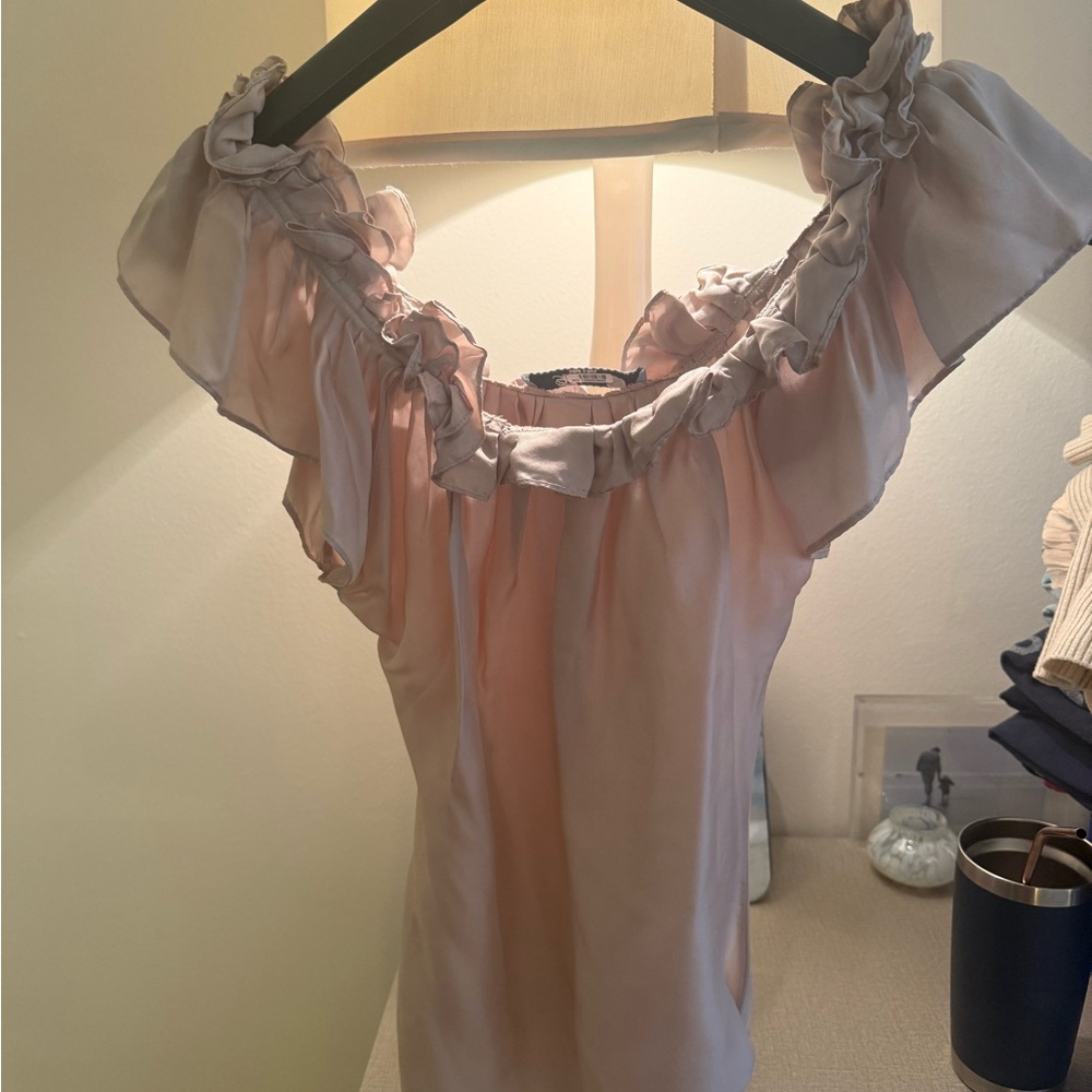 Pink Silk Ruffle Top